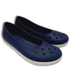 CROCS Ballet Flats Light Perforated Slip-On Shoe Navy Blue White Trim Sz 7